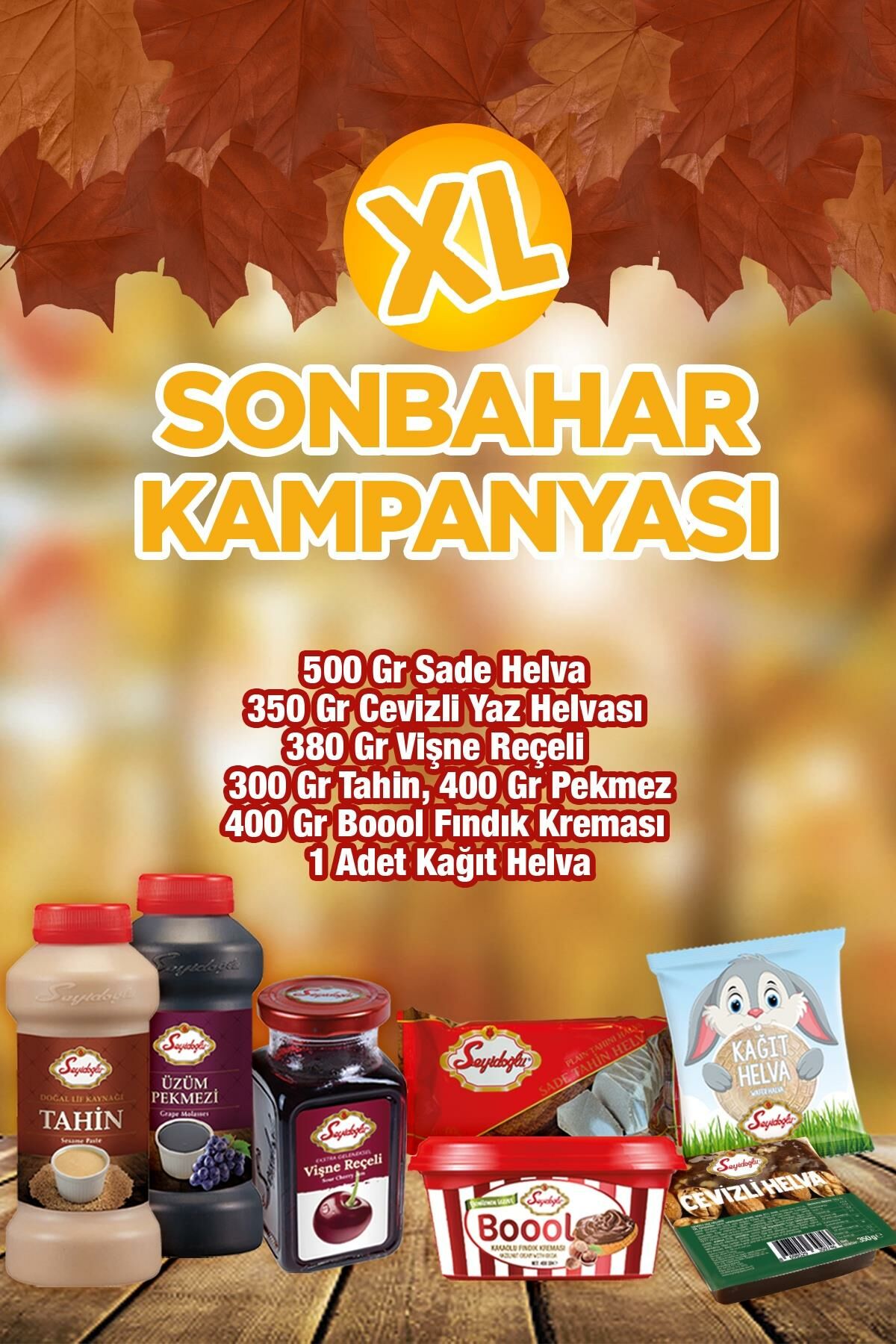 Sonbahar XL İndirim Paketi Sade Helva+Cevizli Yaz Helvası+Vişne Reçelİ+Tahin+Pekmez+Fındık Kreması+Kağıt Helva